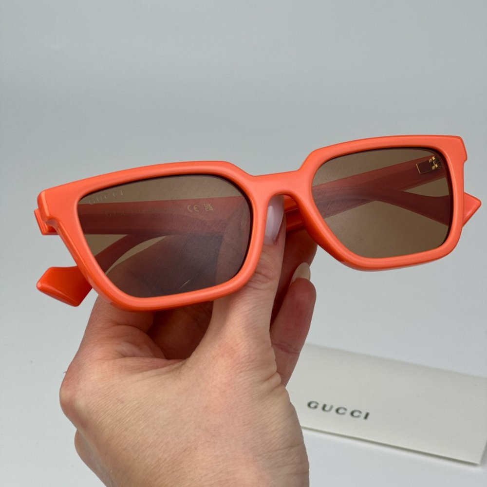 Gucci GG1539S 004 BRAND NEW Sunglasses Orange Brown Unisex Rectangle - Picture 3 of 12
